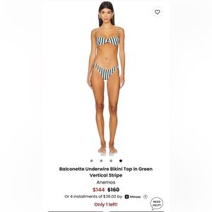 Revolve ANEMOS Green and White Striped Balconette Bikini Top $160 size Small